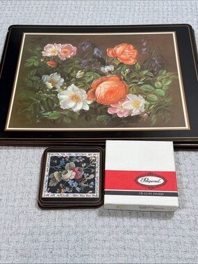 Set of 4 Pimpernel Cork Backed Hard Placemats & 3 Coasters Floral Cottagecore